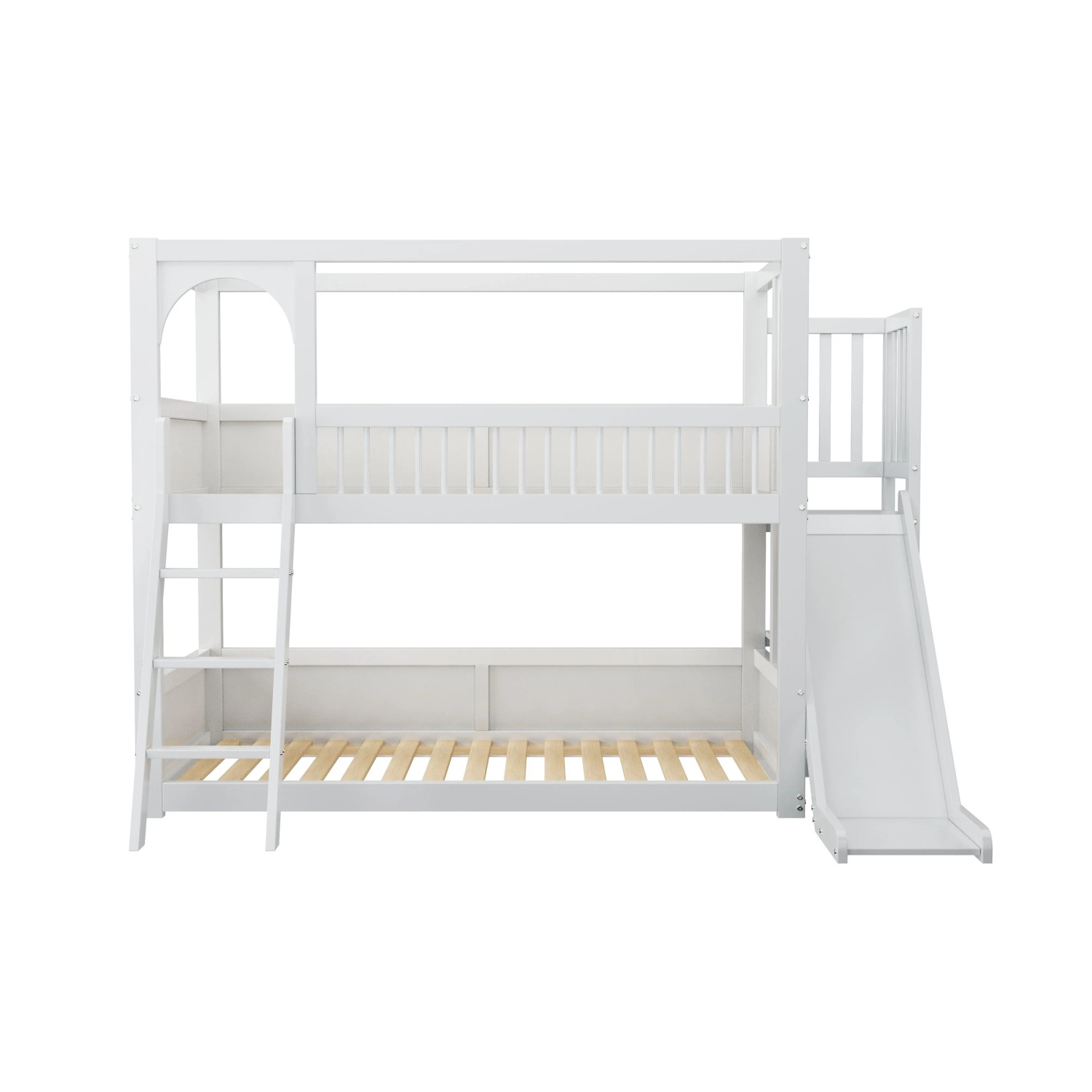 okwish Etagenbett 90x200cm mit Regalen und Rutsche Weiß ohne Matratze