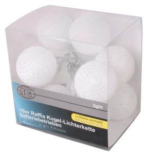 Lex 10er Raffia Kugel-Lichterkette Warmweiß Batteriebetrieben Kugeln Dekolichterkette