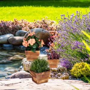 Relaxdays Blumentopf 3er Set Holz Natur Stapelbar 14 cm x 19 cm x 19 cm 680 g