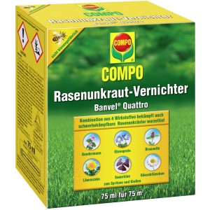 Compo Banvel Quattro Rasenunkraut-Vernichter, 75ml Packung zur Unkrautbekämpfung im Rasen.