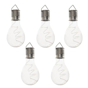 5 klare LED Solar Glühbirnen Dekoleuchten mit warmweißer Drahtlichterkette zum Hängen für Garten, Terrasse, Balkon.