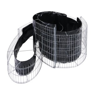 Bellissa Gabionen-Kräuterspirale (klein, 60x110x90 cm) mit Trennfolie und Holzpfosten, unbefüllt.