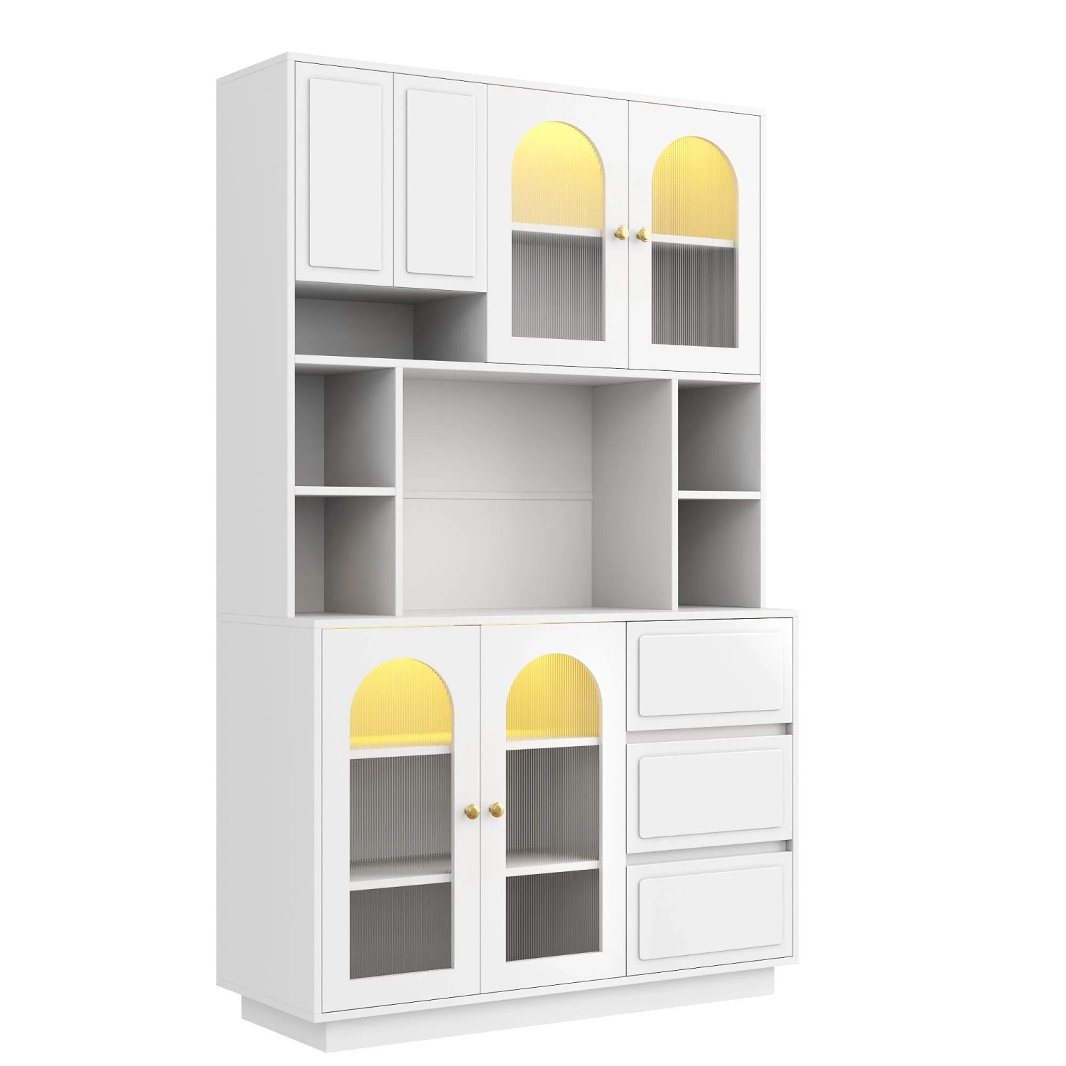 Merax Hochschrank mit Acryltüren LED Offenen Fächern Stauraumschrank