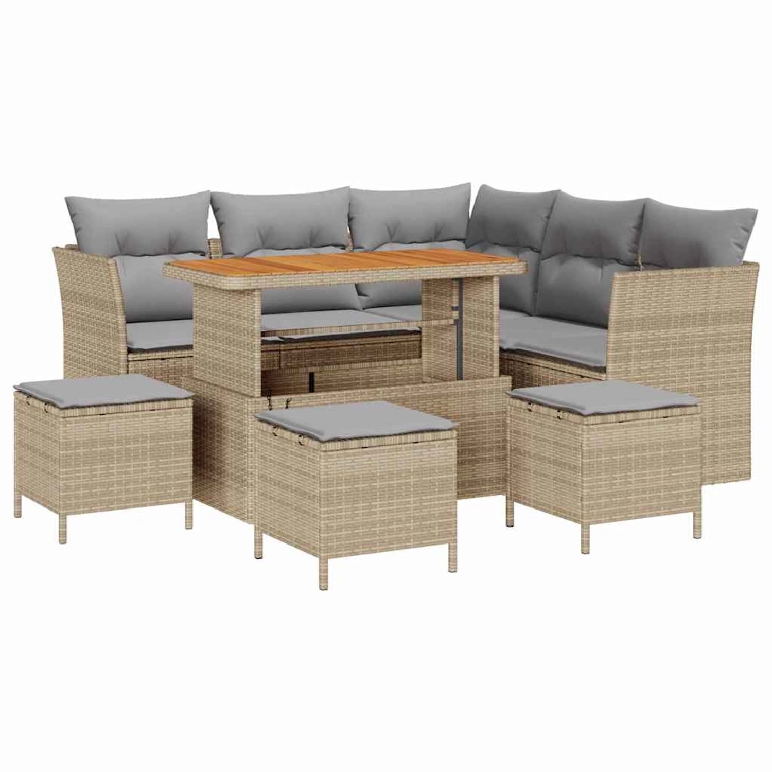 vidaXL 9-Teiliges Garten-Sofa-Set mit Kissen in Beige aus Poly Rattan und A günstig online kaufen