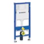 Geberit Duofix Vorwandelement für WC-Set mit blauer Halterung und weißem Spülkasten.