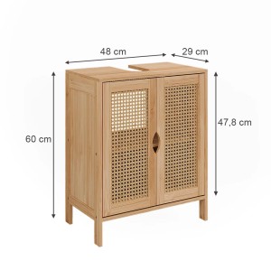 Vicco Waschbeckenunterschrank Liora aus Bambus, 48x60 cm, mit zwei Türen im Rattan-Design.