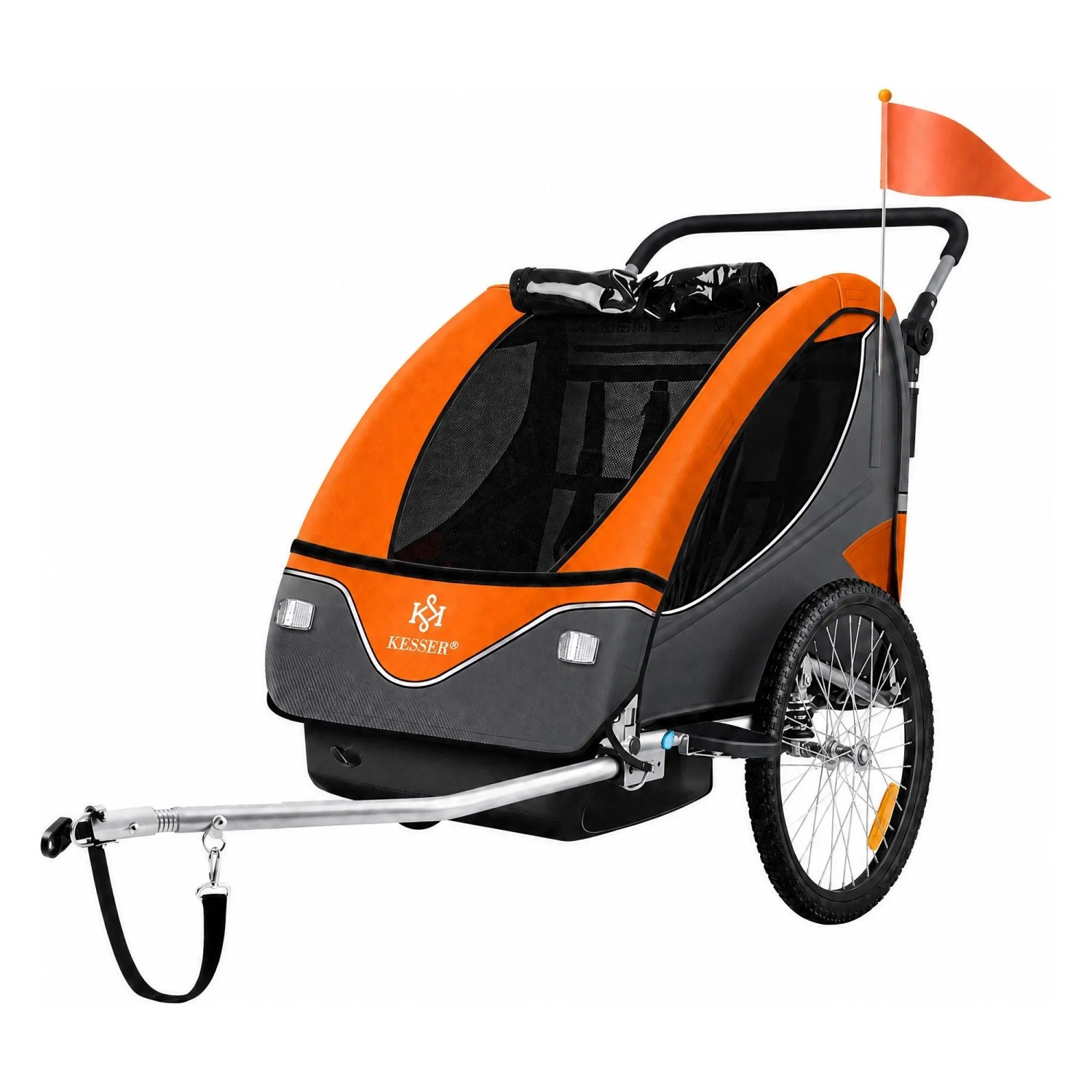 KESSER Kinder-Fahrradanhänger 2 In 1 mit Federung und 5-Punkt-Gurt Orange