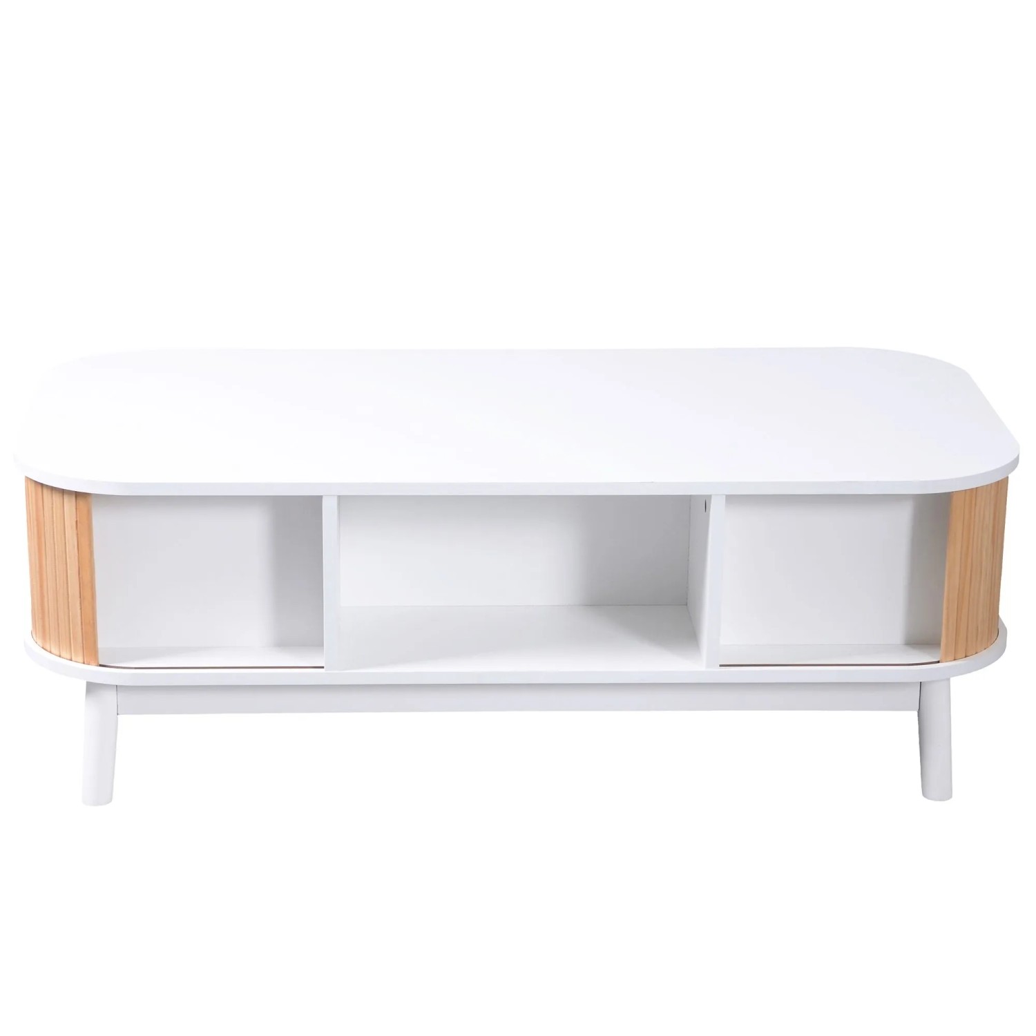 okwish Couchtisch Rattan-Kaffeetisch mit Schubladen 124 × 64 cm Weiß