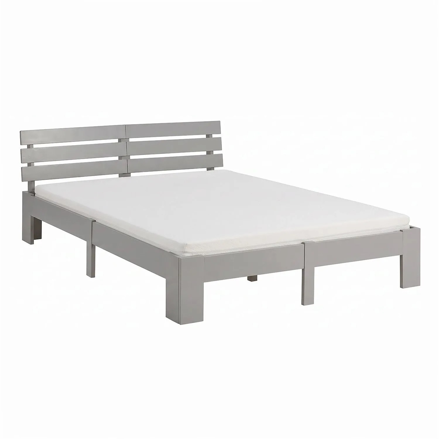 Homestyle4u Holzbett 140x200 mit Lattenrost und Matratze in Grau 2265
