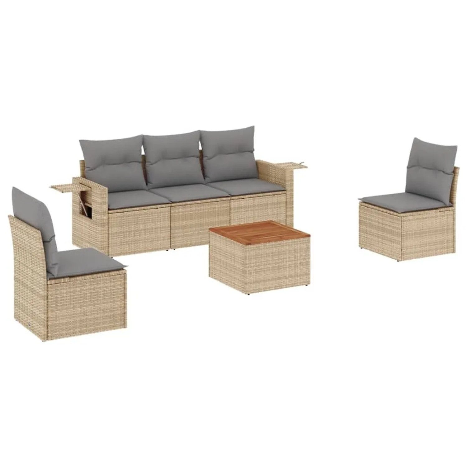 vidaXL 6-Tlg Garten-Sofagarnitur mit Kissen Beige Poly Rattan 3224505