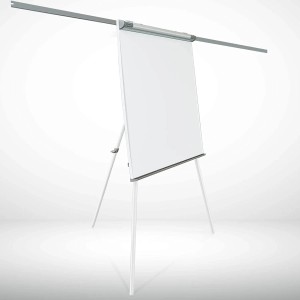 Klappbares KARAT Flipchart mit Dreibein Stativ und Papierhaltern, ideal für Büro und Präsentationen.