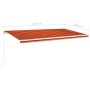 Manuell einziehbare Markise 600x300 cm in Orange-Braun gestreift mit LED und weißem Rahmen.