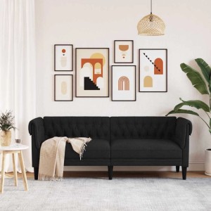Schwarzes vidaXL Chesterfield Sofa, 3-Sitzer aus Stoff. Klassisches Design für Wohnzimmer.