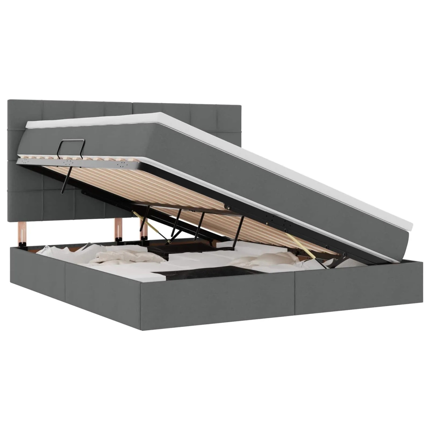 vidaXL Bett mit LED-Lichtleisten Dunkelgrau 160 x 200 cm Stoff 3372427