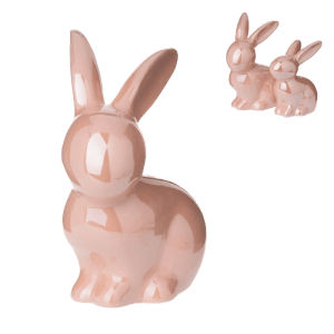 Altrosa Deko-Hase aus Porzellan, 12,5 cm hoch, Osterdekoration für Frühling und Ostern.