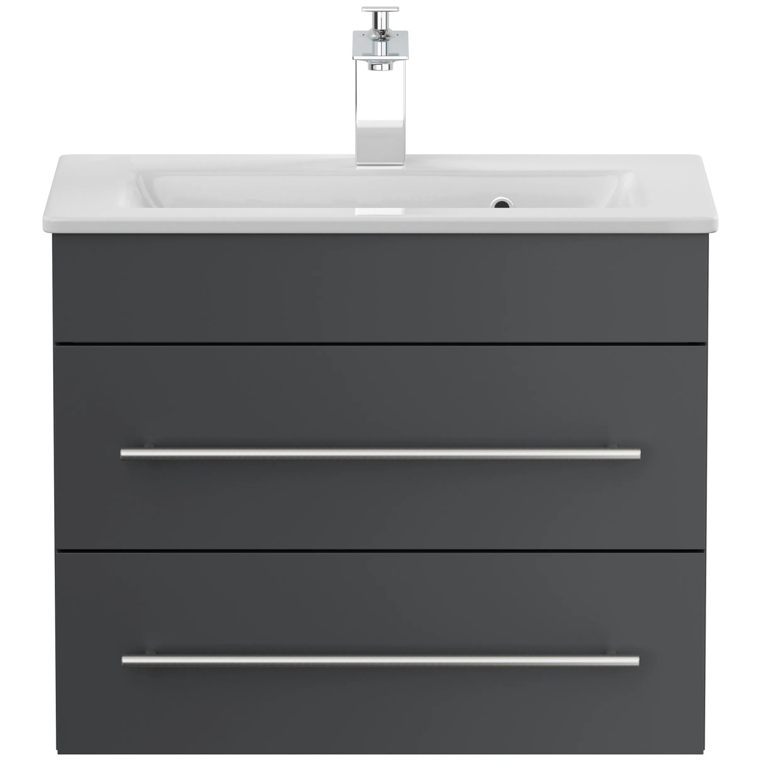 Posseik Badmöbel Portus 600 SlimLine Grafit mit Waschbecken und zwei Schubladen.