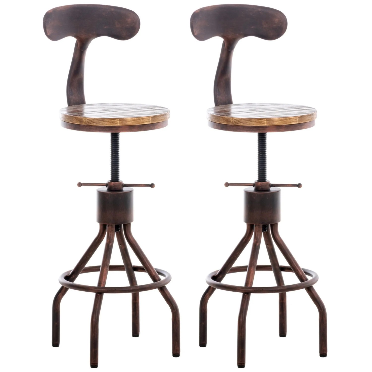 DELUKE 2er Set Barhocker SALIS Holz Bronze 41x41x96cm Barstuhl Mit Lehne Tresenhocker Tresenstuhl