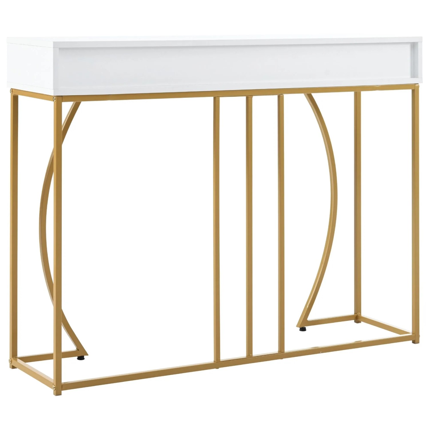 okwish Konsolentisch mit 2 Schubladen Flur 110x85x32cm Weiß Gold