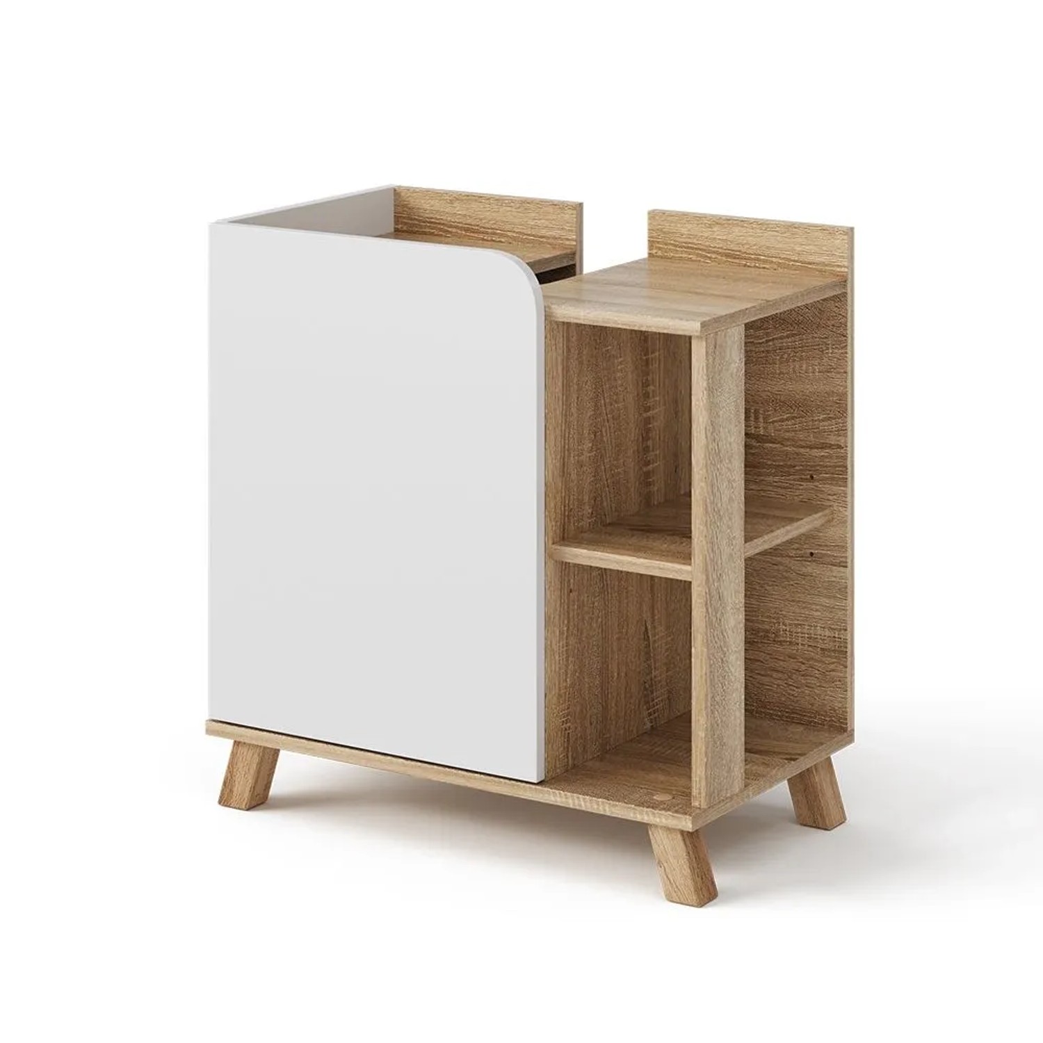 Vicco Waschbeckenunterschrank Karen Sonoma Weiß 60 x 65 mit Tür und Offenen Fächern