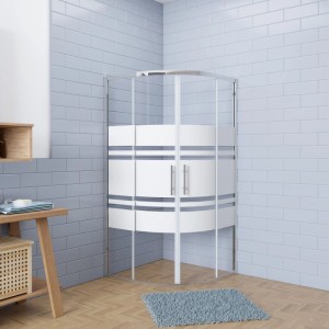 AICA Rundduschkabine 90x90cm mit Streifenglas, 5mm ESG-Sicherheitsglas und Chromrahmen in modernem Bad.