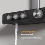 Detailaufnahme des Emke Duschsystems in Anthrazit mit Thermostat und Wasserstrahl.