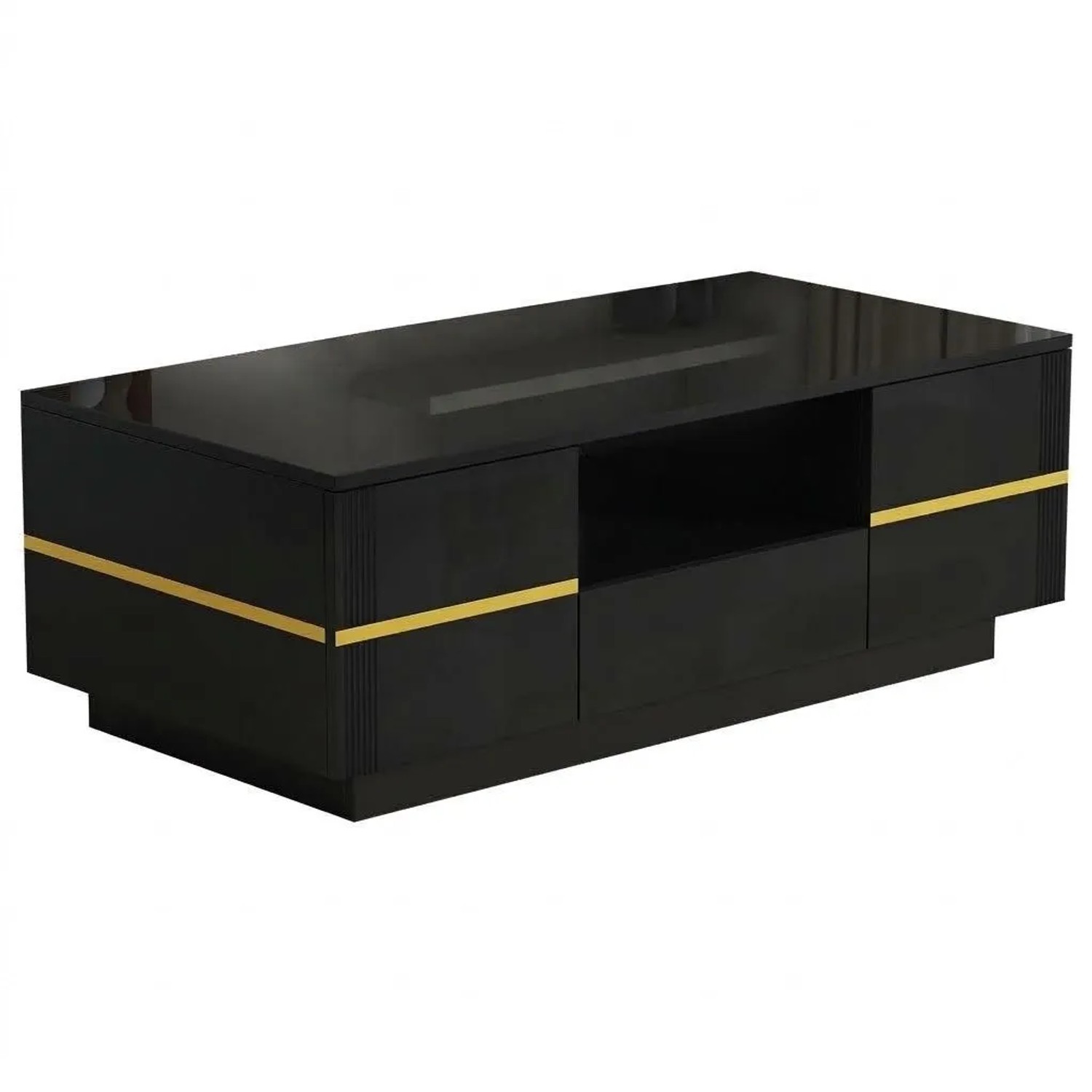 Merax Couchtisch 100x50x35 cm LED 2 Türen Schwarz Goldoptik