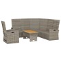 Graues 3-tlg. Garten Lounge Set aus Polyrattan mit Tisch und verstellbarer Rückenlehne.