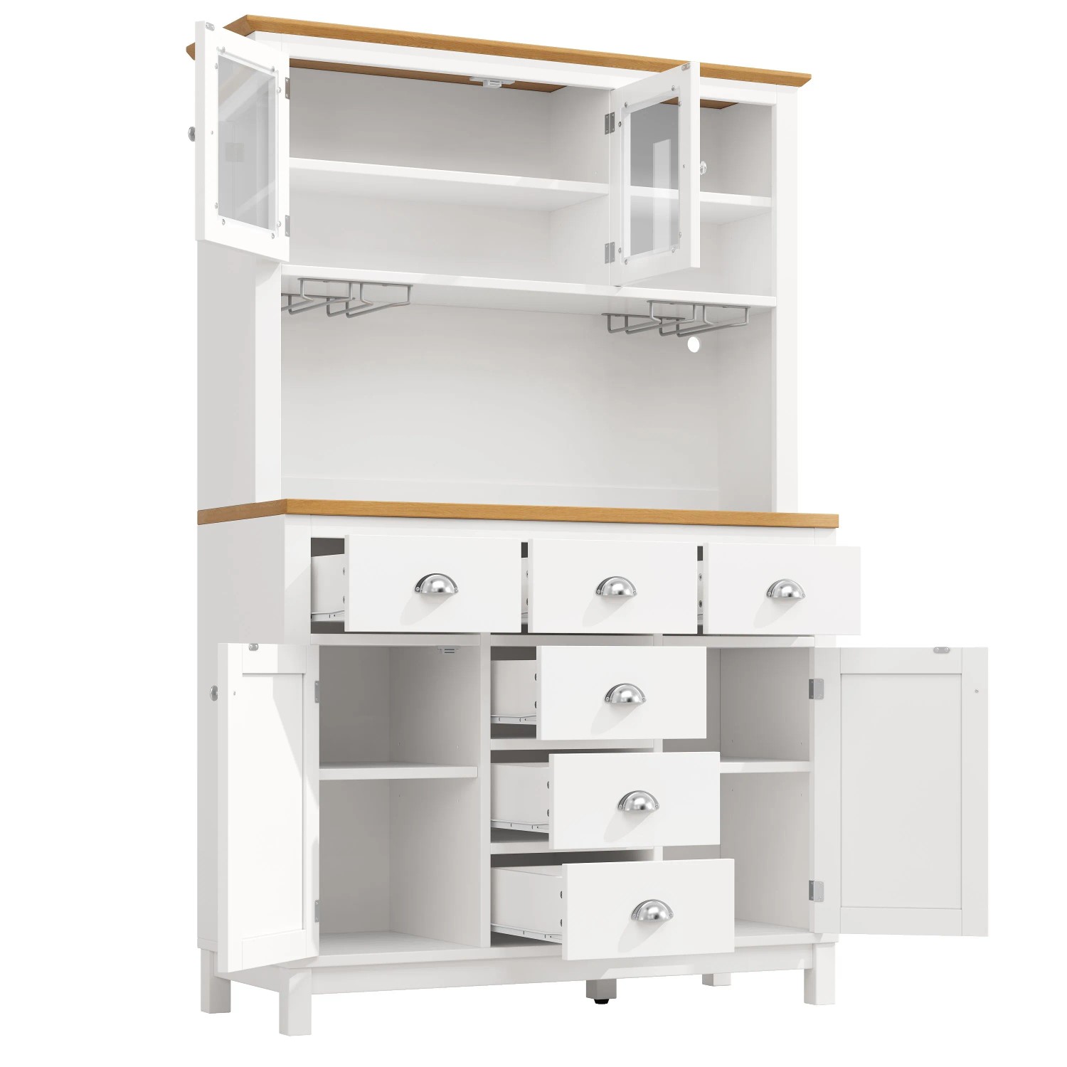 okwish Buffetschrank mit LED Lichtleiste Getränkehalter Türen Küche 104x40x180cm Weiß