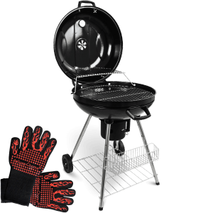 deluxe4home Kugelgrill mit Ablage, Grillfläche Ø 55cm und Grillhandschuhen.
