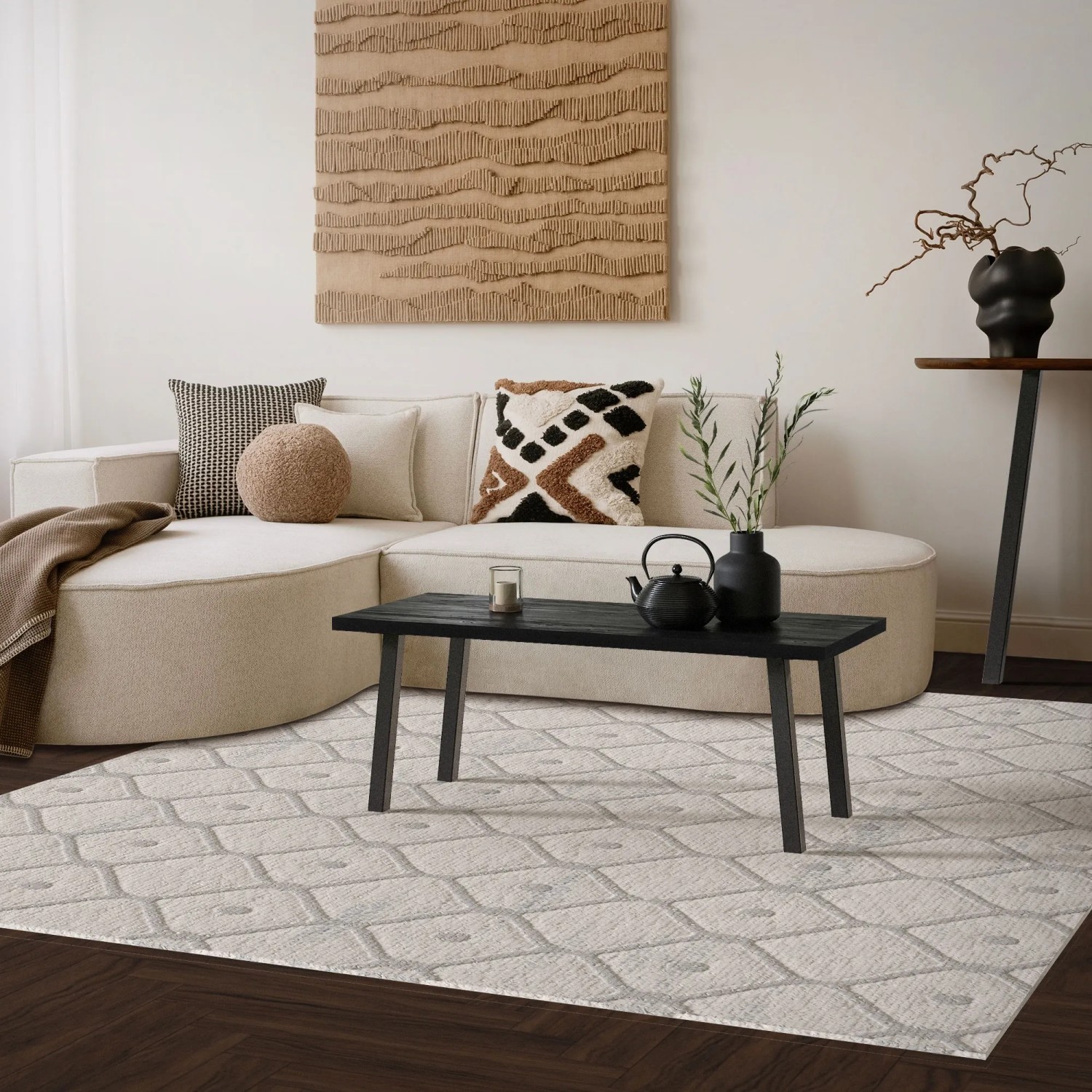 ML-Design Tisch mit dunkelgrauen Stahlbeinen (4er-Set, 42 cm) im Wohnzimmer.