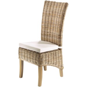 Kobolo Rattansessel mit hellem Sitzkissen, Rattanmöbel für Esszimmer oder Wintergarten.