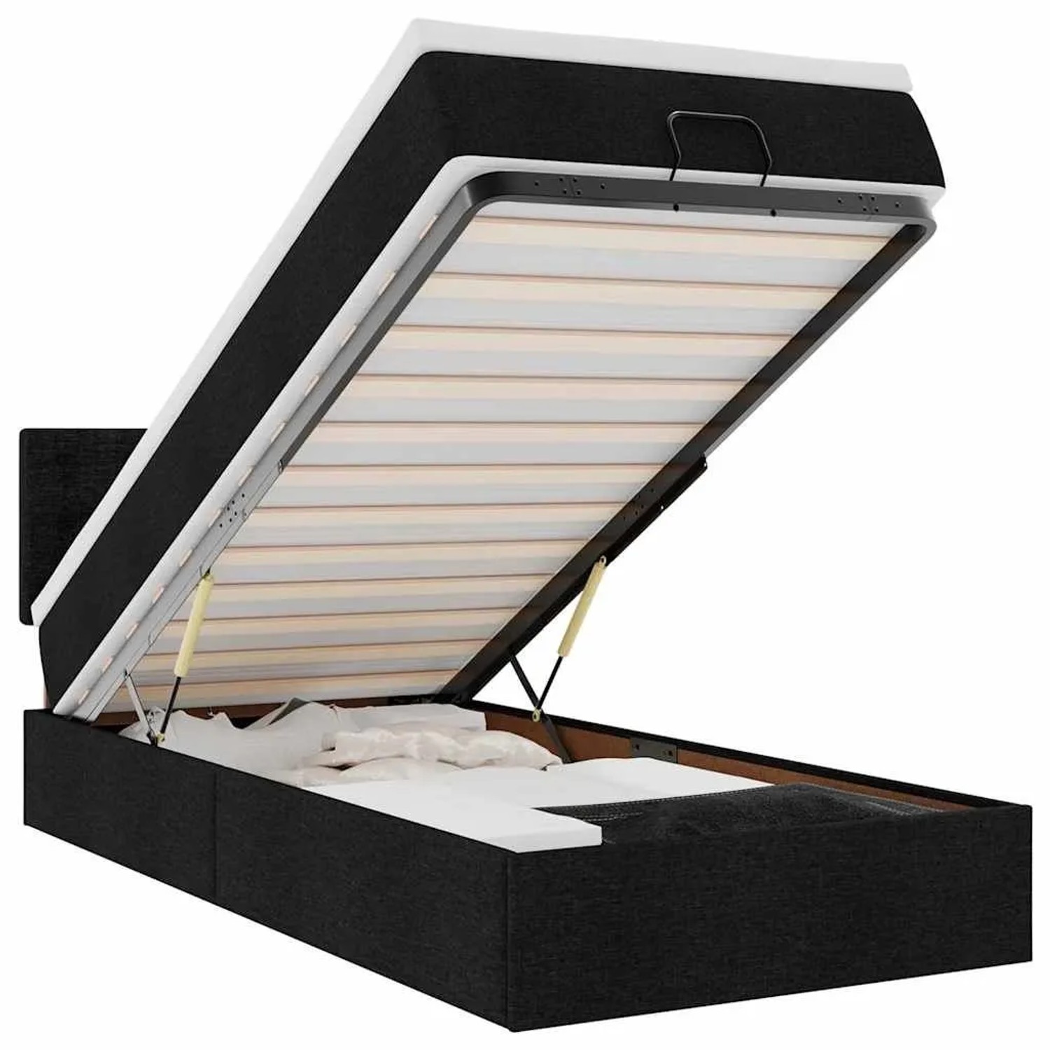 vidaXL Ottoman-Bett mit Matratze & LEDs Schwarz 100x200 cm Stoff 3312452