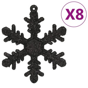 Schwarze, glitzernde Schneeflocke als Teil eines 111-tlg. Weihnachtskugel-Sets.