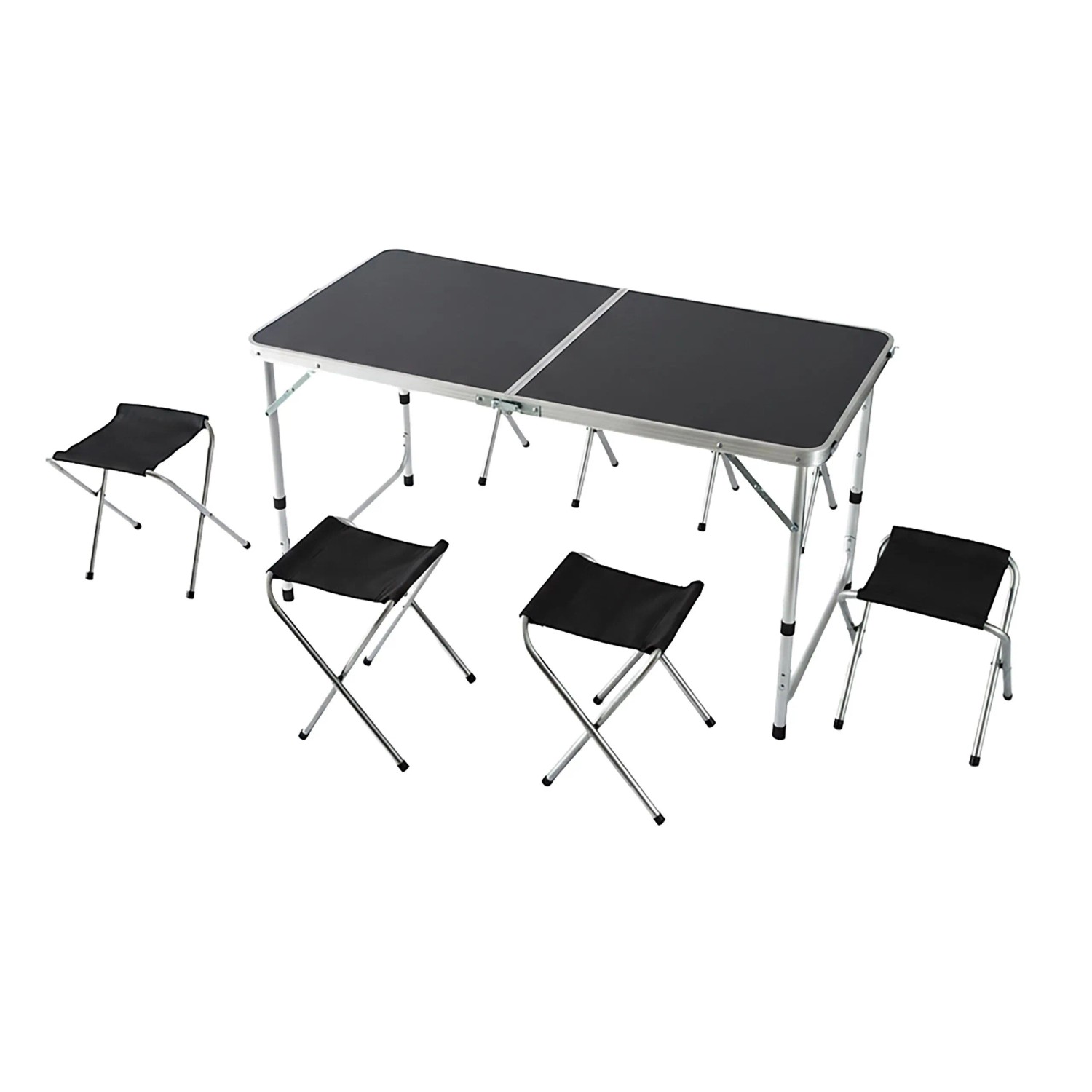 Relaxdays Campingtisch mit 4 Hockern Aluminium MDF Schwarz Klappbar Höhenverstellbar 120 cm x 60 cm x 71 cm