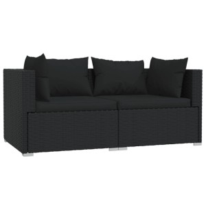 Schwarzes 3-tlg. vidaXL Garten-Lounge-Set aus Polyrattan mit Kissen.