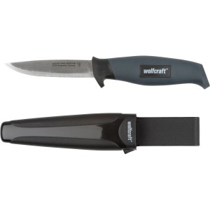 Wolfcraft Outdoormesser mit glatter Klinge und Köcher aus Kunststoff.