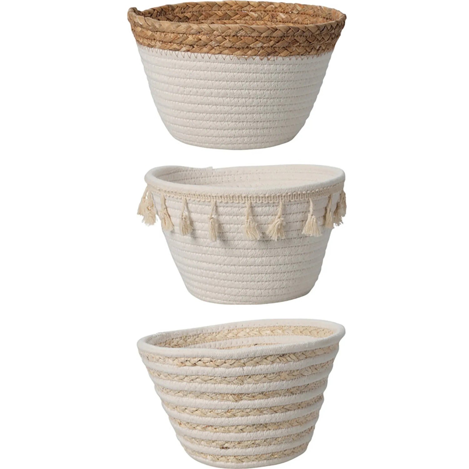 3-fach sortierter Aufbewahrungskorb, Ø 22cm, Naturtöne, verschiedene Designs.