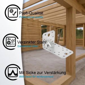 SOTECH Winkelverbinder 90 Grad, 50x90x55 mm, verzinkt, mit Sicke, für Holzkonstruktionen.