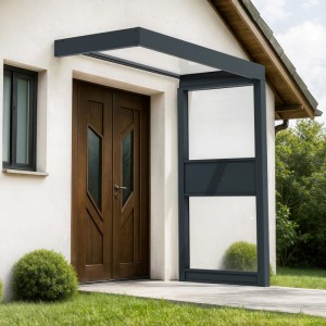 Palram Vordach Sophia 2150 mit Seitenwand, klar, Alu anthrazit, 95x215 cm. Haustürüberdachung mit Seitenteil.