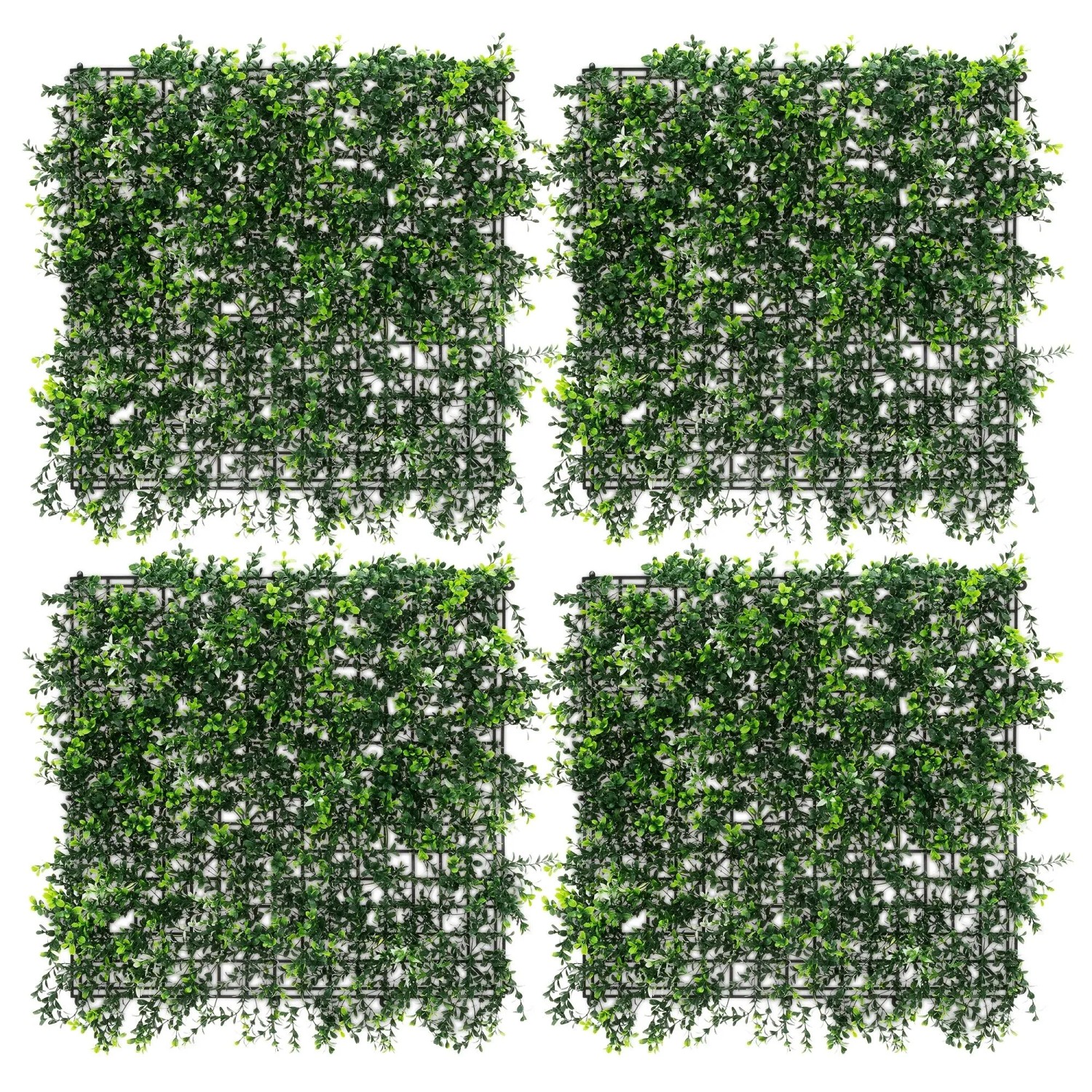 ECD Germany Kunstpflanzen Wandpaneel Pachysandra 4er Set 50x50 cm Grün