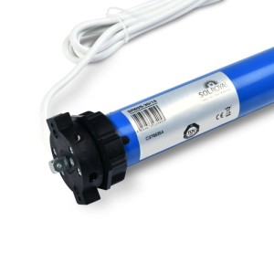 Sol Royal SolTec M90 Rohrmotor, 40Nm, blauer Rolladenantrieb mit weißem Kabel.