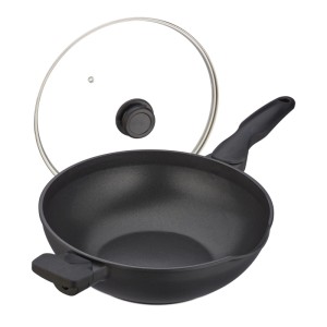 Relaxdays Wokpfanne mit Deckel Aluminium Schwarz Antihaftbeschichtet 57,5 cm x 31,5 cm x 15 cm 2,3 kg