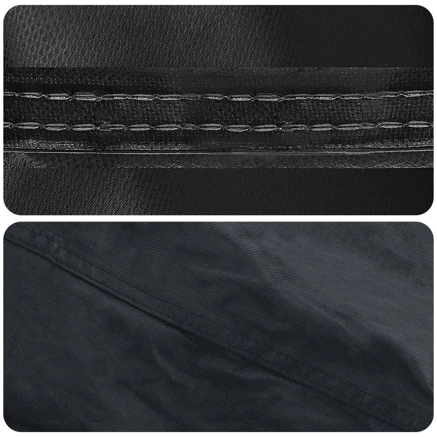 Detailaufnahme: Schwarze vidaXL Tischdecke aus Stoff, wasserfest, 142x142 cm.
