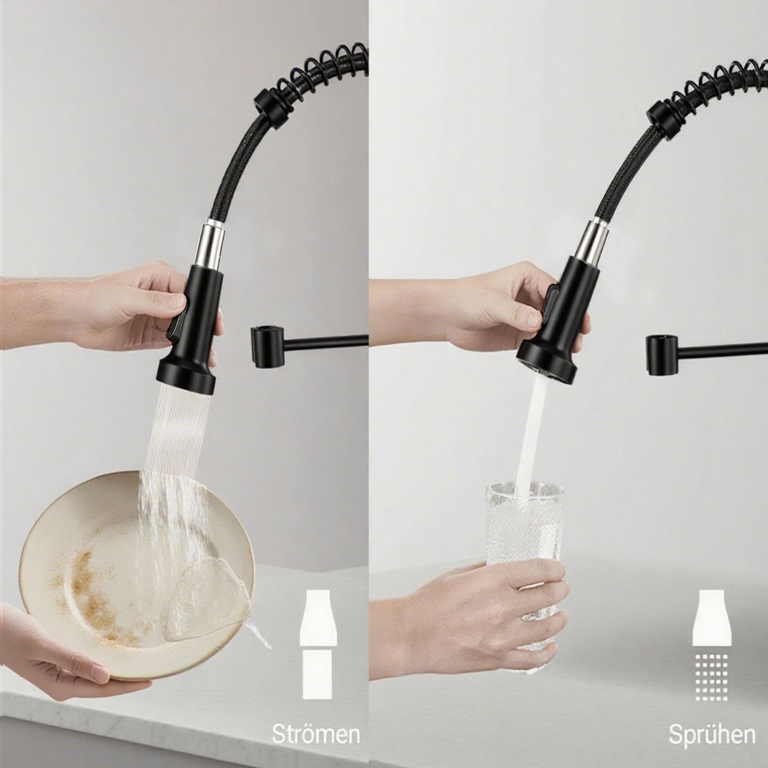 AICA Hochdruck Wasserhahn 43x21x12cm Schwarz Küche Abnehmbarer Mischbatterie und Drehbarer 360° Spiralfeder Bad Küchenarmatur_3
