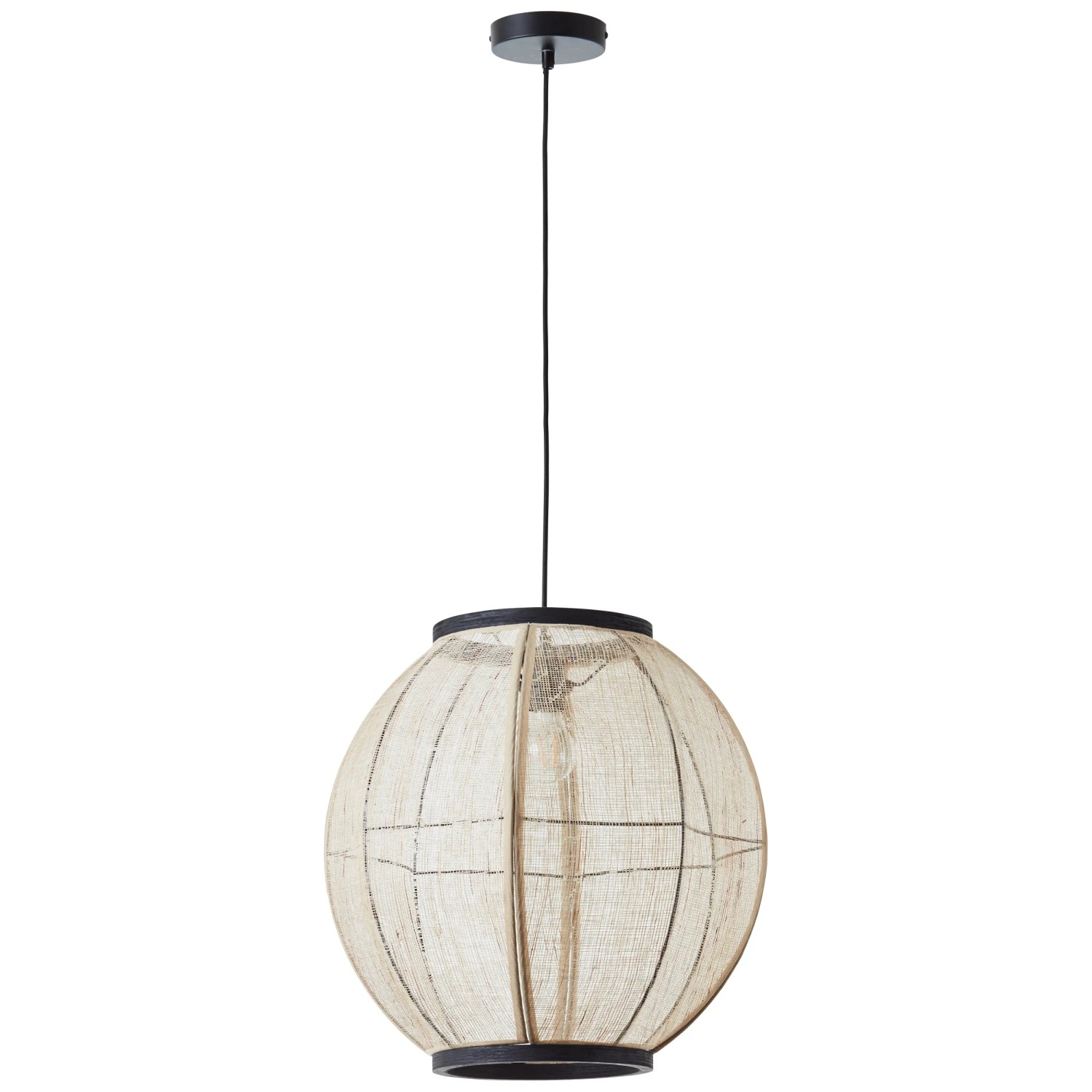 Schwarze Bambus Pendelleuchte Tanah, Ø 47cm, von Brilliant. Moderne Hängeleuchte für Wohnräume.
