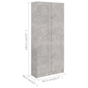 VidaXL Bücherschrank in Betongrau, 185,5 cm hoch, mit Türen. Wandregal aus Holzwerkstoff.