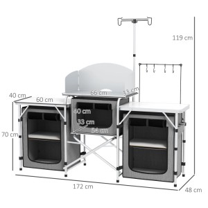 Outsunny Campingküche Aluminium Polyester Grau 172L x 48B x 119H cm