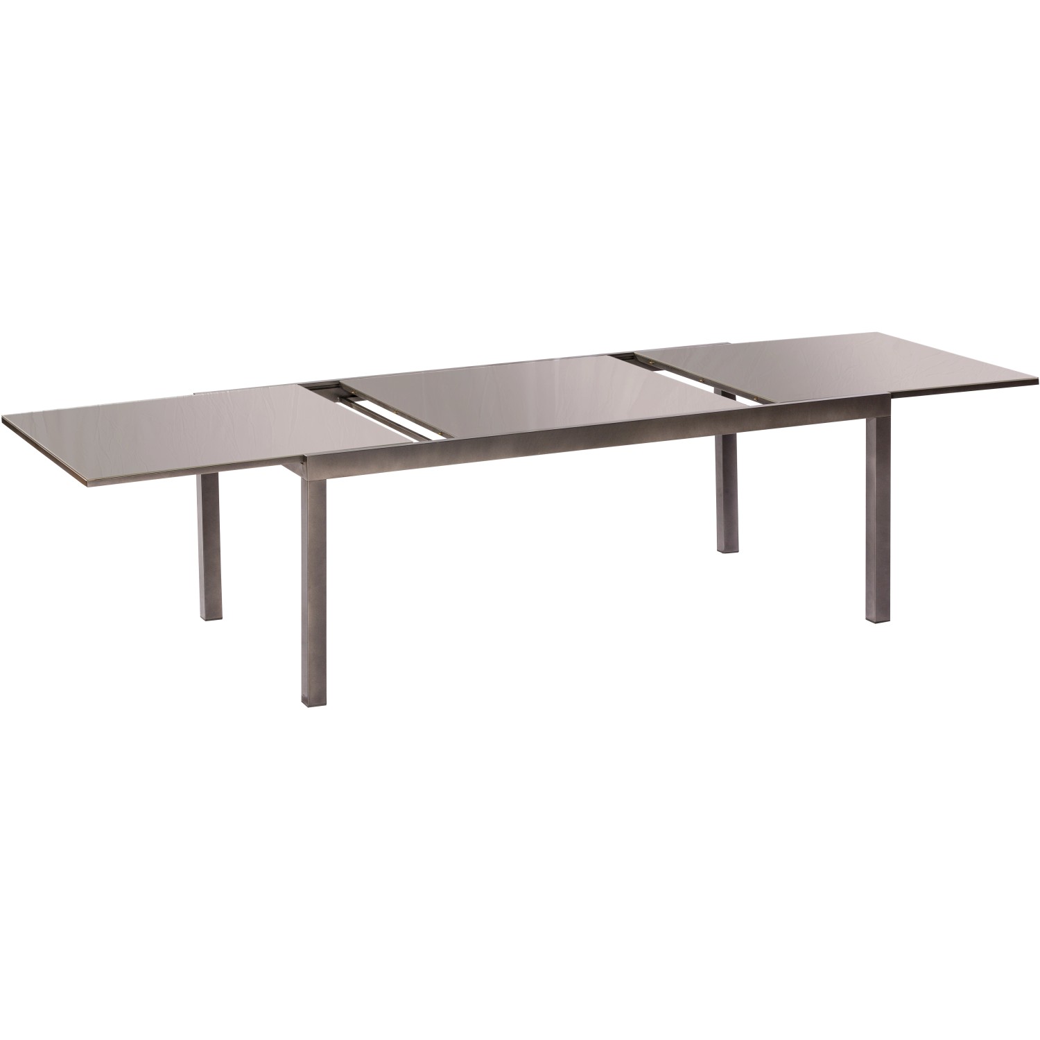 Ausgezogener, rechteckiger Merxx Gartentisch in Grafit, 180x100 cm. Ausziehbarer Tisch mit Alugestell.