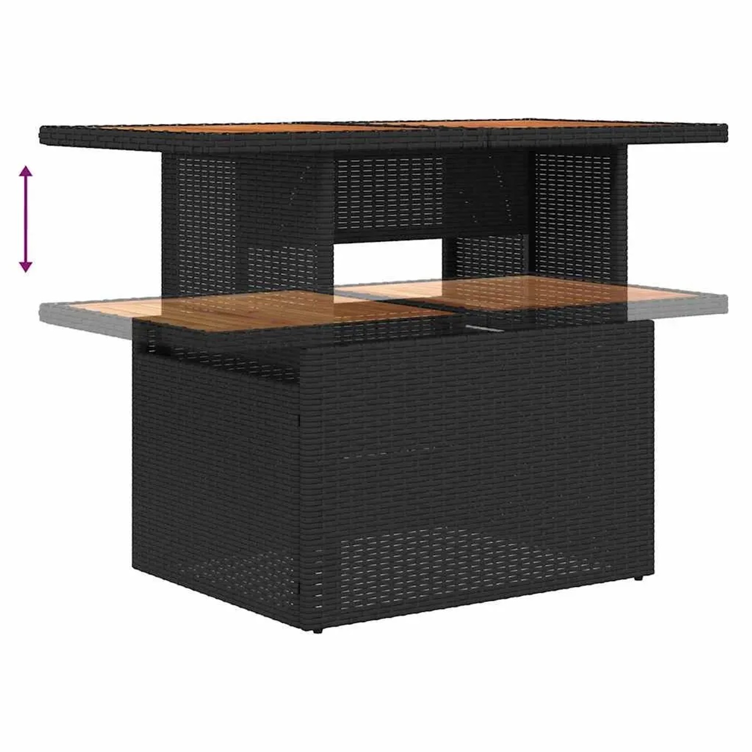 vidaXL Gartenmöbel: Schwarzer Poly Rattan Tisch mit ausziehbarer Platte.