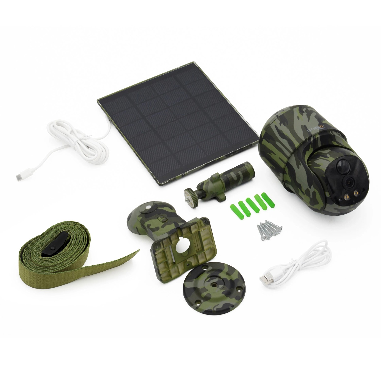 Technaxx Überwachungskamera Dome 4G PT TX-290 mit Solarmodul und Zubehör.